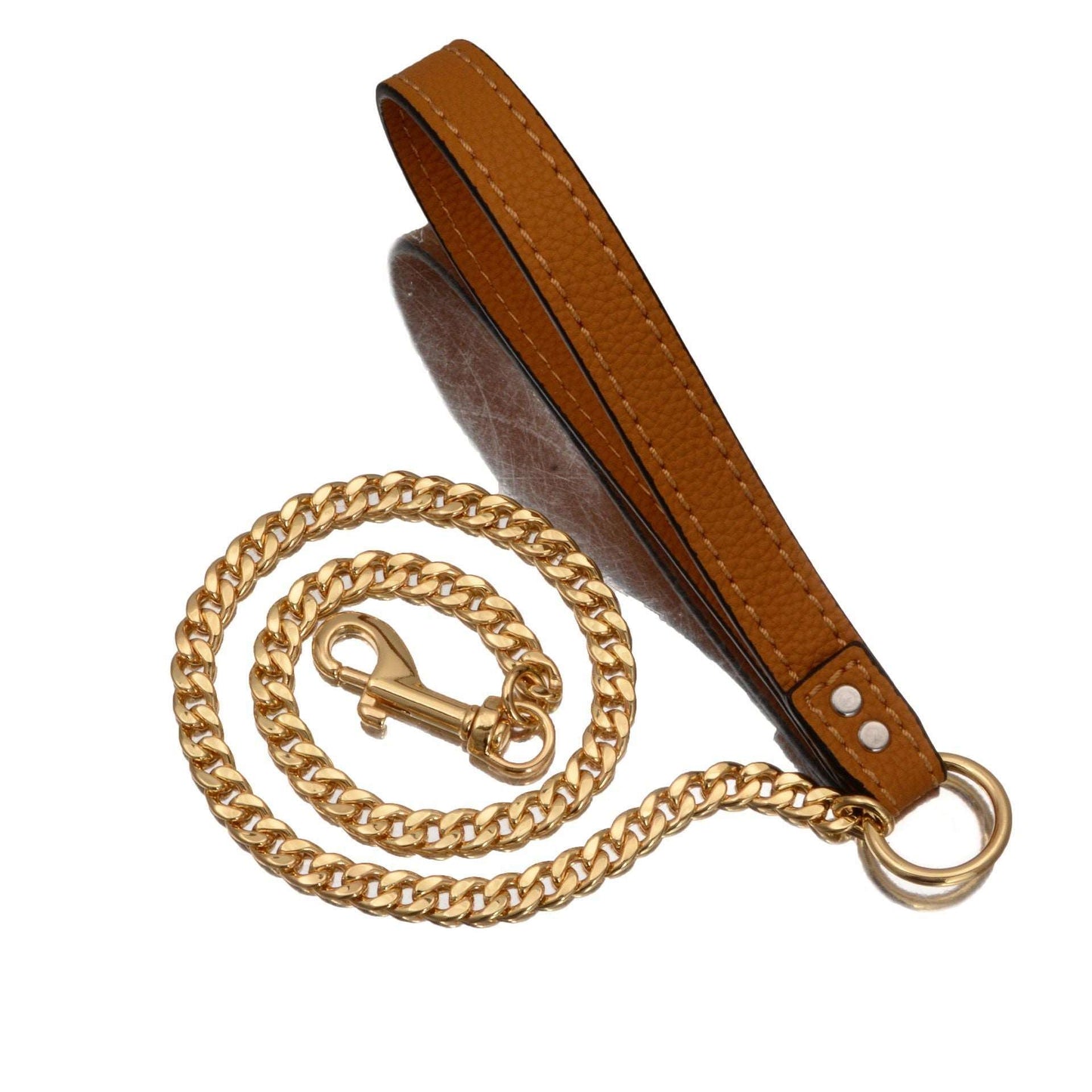 Dog Chain Leash Gold Heavy Duty Dog Leash Chains with Leather Padded Handle for Large Dogs Collar Chain