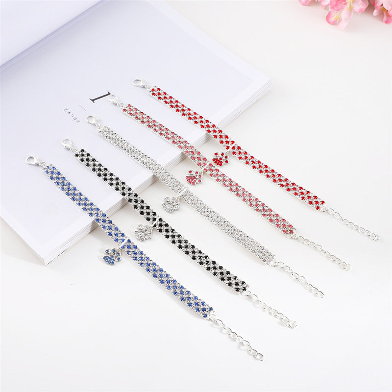 Rhinestone Paw Shape Dog Collars Chains