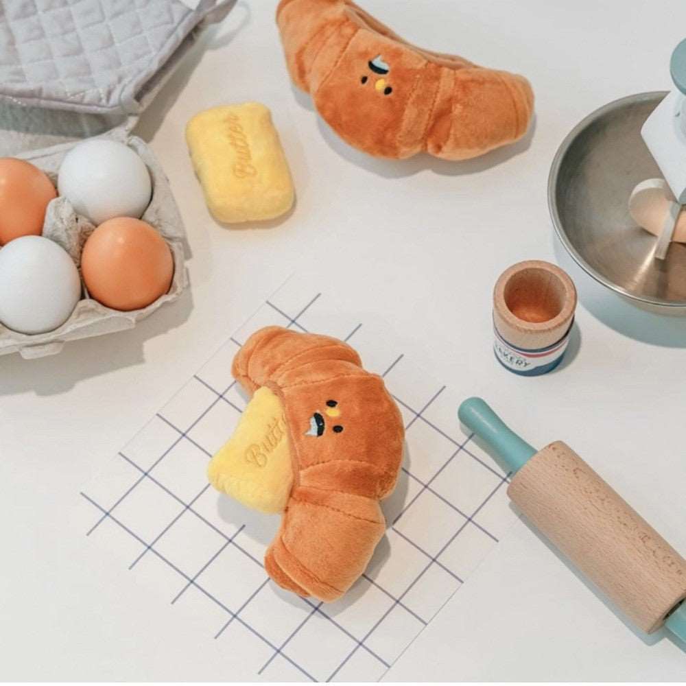 Kingdompet Soft Plush Funny Dog Squeaky Toy Bread Butter Bite Resistant Puppy Interactive Toys