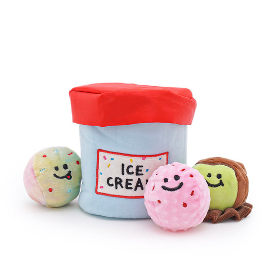 Kingdompet Ice-cream with 3 colorful Balls Hide and Seek Dog Plush Interactive Puppy Toy