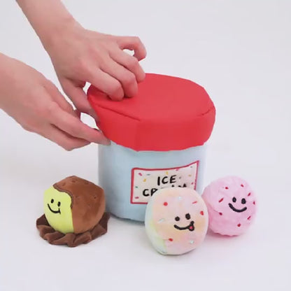 Kingdompet Ice-cream with 3 colorful Balls Hide and Seek Dog Plush Interactive Puppy Toy