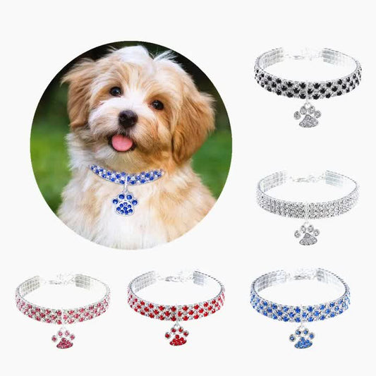 Rhinestone Paw Shape Dog Collars Chains