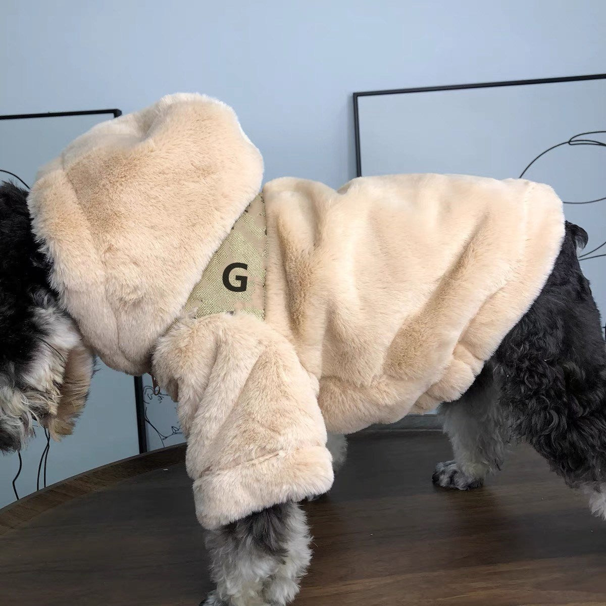 Two-legged fur coat for dogs