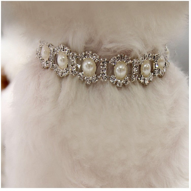 Pet Rhinestone Pearl Necklace